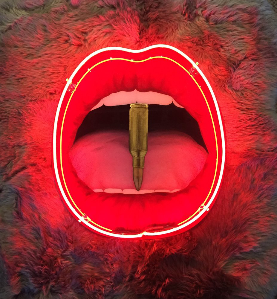 Mouth with Bullet Neon Sign
